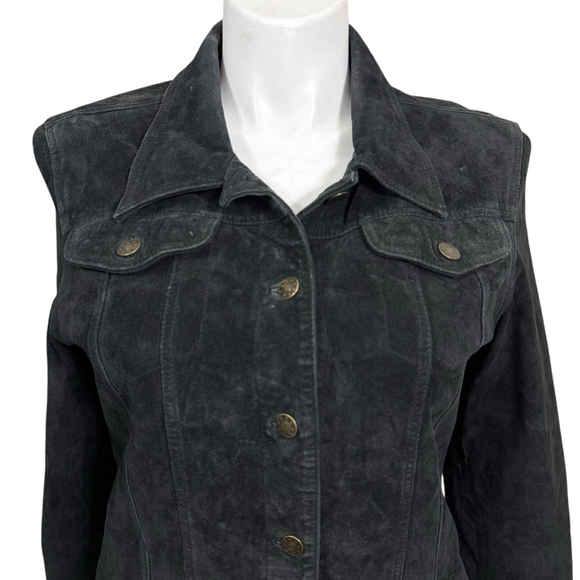 Fabio Womens Y2K Black Genuine Leather Button Front Jacket Size Large - Picture 2 of 8